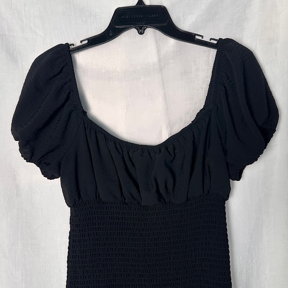 Love Stitch Black Dress Smocked Puff Sleeve Babydoll Mini Dress w/ Ruffle Hem - Picture 16 of 16